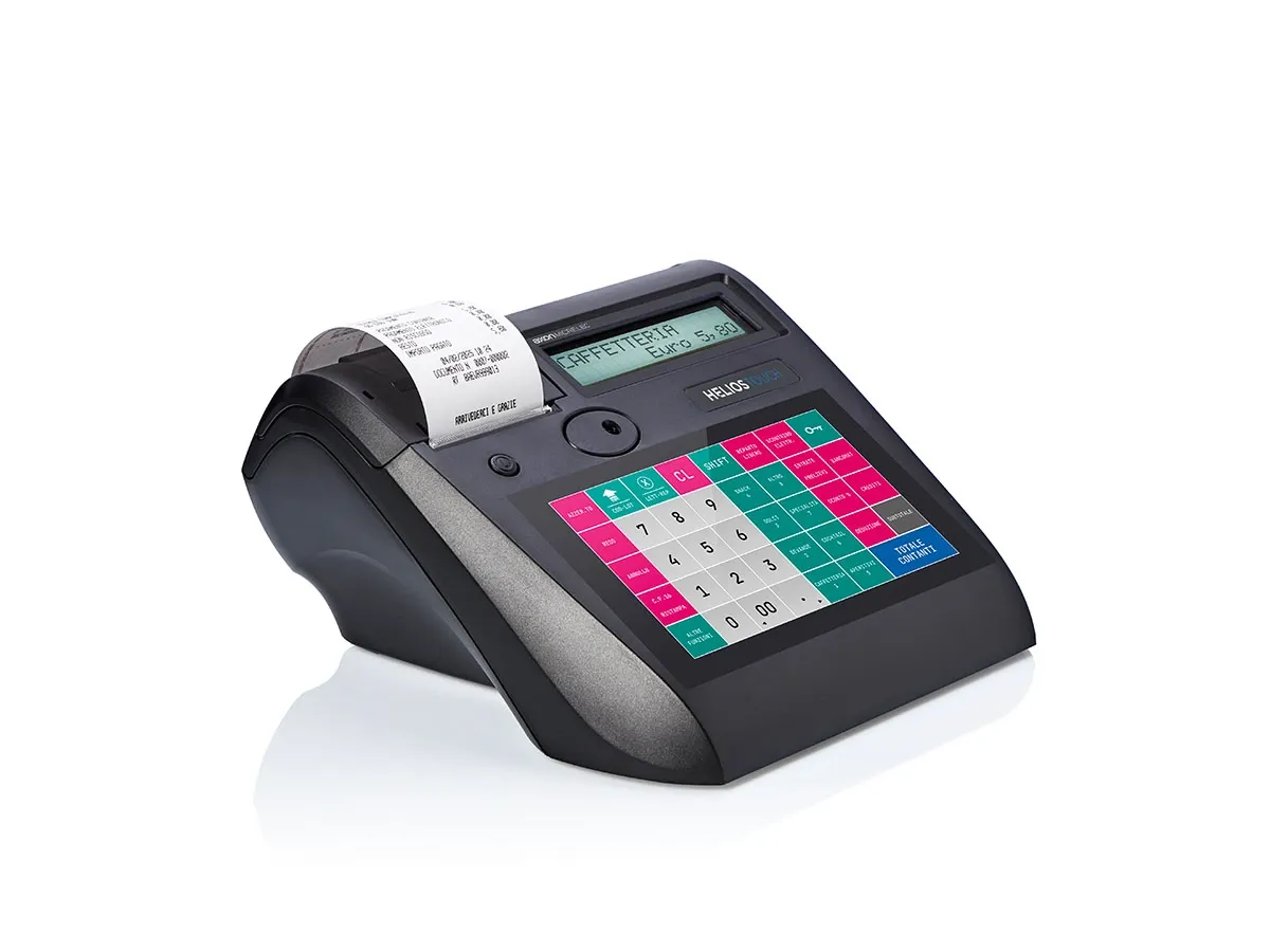Helios Touch RT Axon Micrelec — Struttura compatta in alluminio nero nel punto vendita