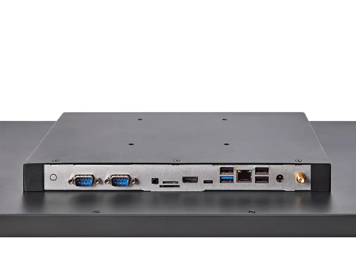 Pannello posteriore del Panel PC Android con attacco VESA standard e il set completo di porte I/O per periferiche esterne