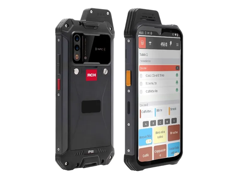 T6 Pay RCH — Dettaglio del guscio protettivo rugged e slot SIM/SD